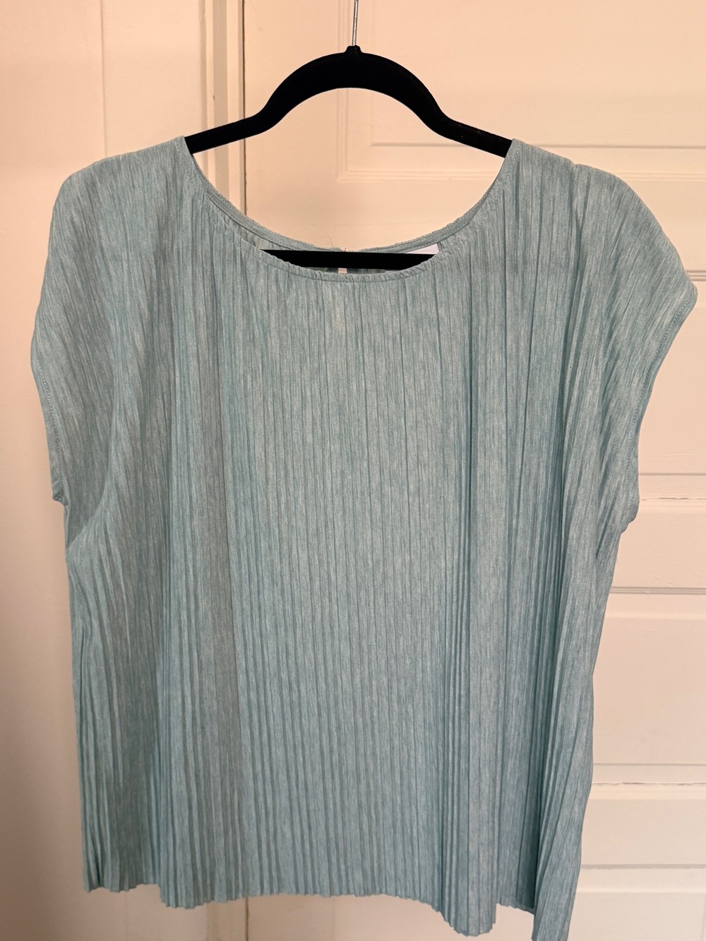 Light Blue Pleated Cap-Sleeve Blouse - Women